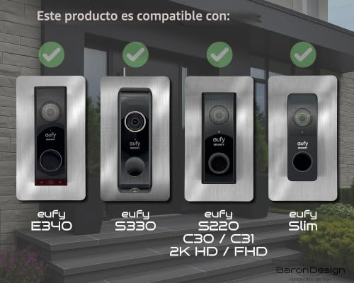 Miniatura 4 de Baron Design Embellecedor De Acero Inoxidable Accesorios Para Timbre De Puerta De Vídeo Eufy E340, 2k Hd, S330, S220, C30, C31 Soporte, Señal, Placa Para Timbre
