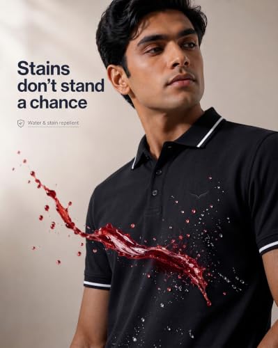 Image of NOBERO Men's Travel Polo T-Shirt | Premium Cotton Stretch Fabric | Anti-Odor & Water-Repellent | UPF 50+ Sun Protection | Regular Fit Polo Collar Casual Wear