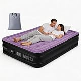 LEADZM Luftbett 2 Personen, Selbstaufblasende Luftmatratze Doppel mit integrierter elektrischer Pumpe, 203x152x46 cm Gästebett, 3 Min Aufblasen, 204 kg Belastbarkeit, Flockoberfläche, Lila