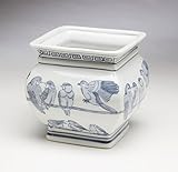 Zeckos AA Importing 59835 Square Blue and White Ceramic Planter