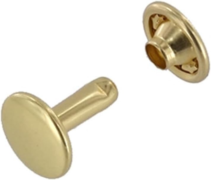 Double Cap Rivet, Natural Brass, Solid Brass-LL (100 Sets per Bag), Multiple Sizes