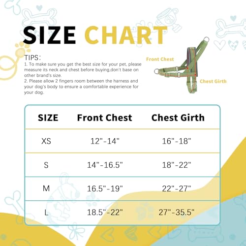 Wisedog No Pull Dog Harness Small Medium Sized Dog, Adjustable Webbing Dog Halter Harness for Large Dogs, with Soft Padded, Reflective (Sage Green, XS|Neck=12\"-14\"/Chest=16\"-18\")