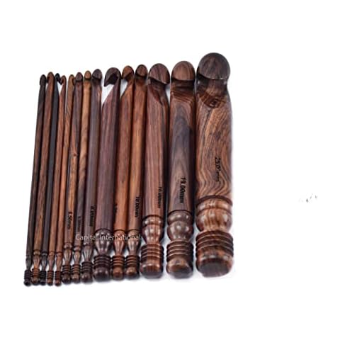 Rosewood Crochet Hooks Set of 15 | 3.5mm to 25mm Natural Hand Turned Ergonomic Crochet Hooks Set for Knitting & Crocheting | Wooden Yarn Crochet Hooks | Knitting Needles (Crochets Hooks) Cover