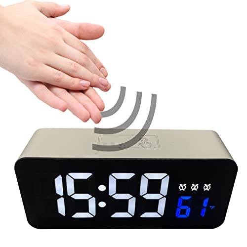 LED-Tischuhr, Wecker mit Sound, automatische Helligkeitseinstellung, Schlummerfunktion, 16 cm, zweifarbig, scharfes Display für Senioren, Niedrigsicht, visuelle Beeinträchtigung Cover