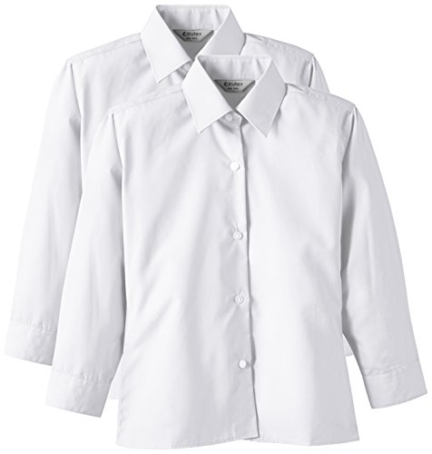 Trutex Girl's 2PK Non Iron Long Sleeve Blouse, White, 32 inches