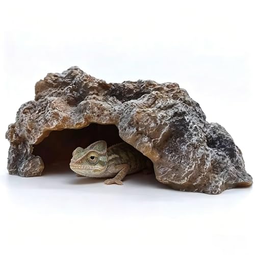 Reptile Hide Cave Resin Rock Snake Hides for Ball Python Leopard Gecko Hides Reptile Tank Accessories for Bearded Dragon Tarantula Hermit Crab Aquarium Cave for Fish Tank Rocks Terrarium Decor