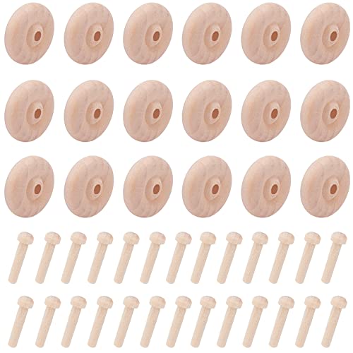 nbeads - NBEADS Lot de 36 roues en bois pour travaux manuels, mini roues en bois, avec broches d'axe, pour travaux manuels, peinture, travail du bois, panneaux perforés