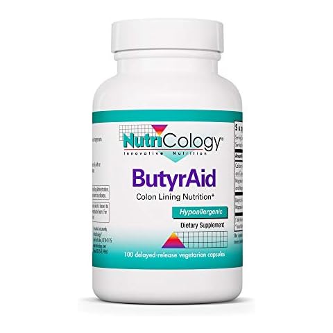 Nutricology ButyrAid Supplement 200 mg - Butyrate, Gut Health, Butyric Acid, Tributyrin Complex, Colon Lining Nutrition, Postbiotics, Delayed-Release Vegetarian Capsules - 100 Count Cover