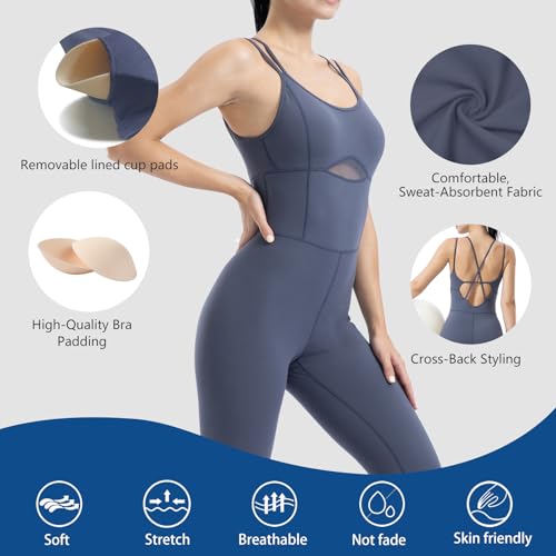 Image of LOVESOFT Workout Jumpsuits for Women Sleevesless Bodycon Backless Unitard