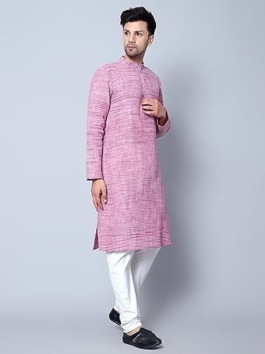 Image of LATEST CHIKAN Men's Cotton Regular Textured Long Kurta Full Sleeves - Casual Ethnic Wear