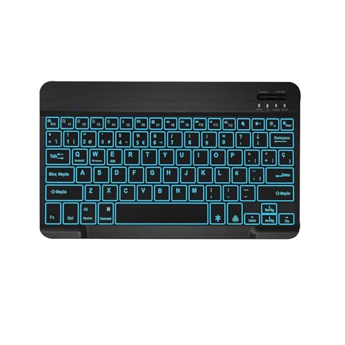 XOKUWU Teclado Español Ñ Bluetooth Inalámbrico Retroiluminado, 10” Teclado Universal Recargable para para iPad/Samsung/Huawei/Honor/Xiaomi/Tablet/iOS/Android/Windows, Retroiluminado