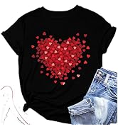 Valentine's Day Shirts for Women Love Heart Graphic Tees Tops Cute Valentines Gift Shirt Short Sl...