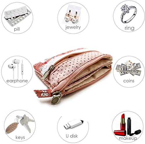 Women Small Zipper Coin Purse, Handmade Fabric Flower Embroidered Change Pouch, Cotton Double Zipper Wallet3