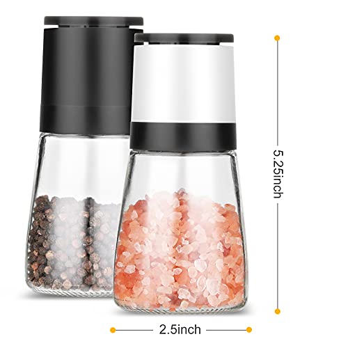 Onecam Salt And Pepper Grinder Set Of 2, Manual Adjustable Ceramic Core Salt Mills And Pepper Mills, Premium Durable Glass Salt And Pepper Shakers - Black&White Set #TOP4