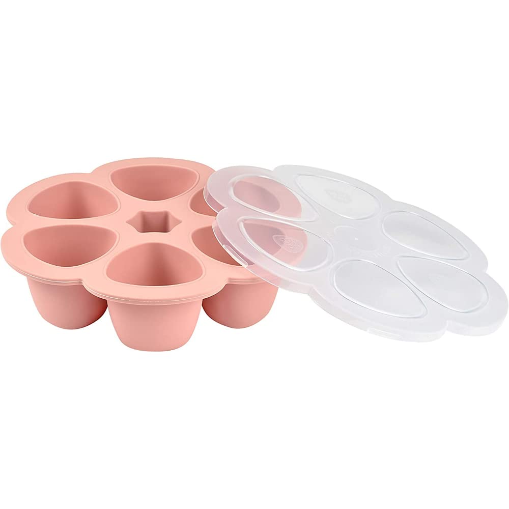 BÉABA - Pojemnik do przechowywania z silikonu w jakości premium – bardzo odporny na temperaturę – piekarnik i kuchenka mikrofalowa – 6 przegródek – hermetyczna pokrywka – 6 x 90 ml – różowy