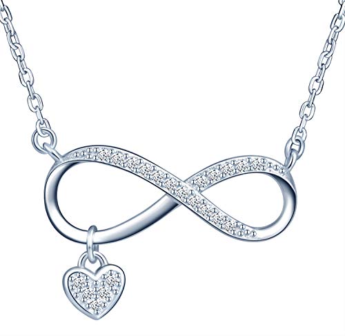 Collier pendentif pour femme et fille, Collier élégant en argent sterling 925 avec symbole de l'infini - zircon incrusté - Cadeau d'anniversaire de Noël