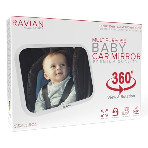 Miroir de voiture pour siège arrière - Le plus sûr des essentiels pour nouveau-né avec vue arrière, incassable, réglable pour voir dos à la route pour...