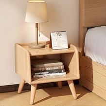 Solid Wood Nightstand, Mid Century Modern Side Table with Open Storage Shelf, Wood End Bedside Table for Living Room, Small Night Stands for Bedroom, DormitoryNatural, 15.75" H