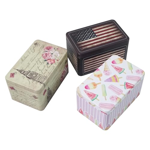 DreamsEden 3-Pack Small Storage Tin Box - Vintage US Flag,