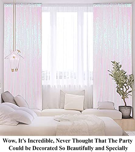 Sequin Curtains 2 Panels Iridescent White 2Ftx7Ft Sequin Backdrop Curtain 84In Lenght Glitter Wedding Backdrop Party Backdrop Curtain Payette Sequin Curtain Photo Backdrop For Christmas Decorations #TOP1