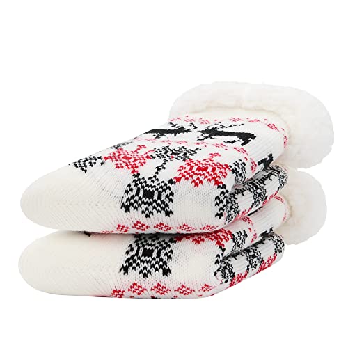 Zando Womens Slipper Socks Warm Socks For Women Winter Christmas Socks Stocking Fleece Fuzzy Socks Non Slip Socks With Grips Cozy Socks Animal Fluffy Socks Red Snowflake & White Elk One Size #TOP4