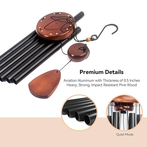 Litu Wind Chimes for Outside with Wood Wind Catcher, 37 Inches Large Aluminum Windchimes Outdoors for Patio Decoration & Zen Atmosphere, Best Gifts for Mom(Black)