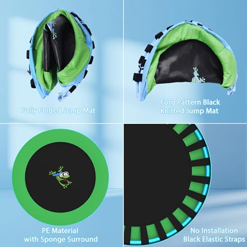 3FT Foldable Kids Trampoline, 36'' Indoor & Outdoor Mini Trampoline for Toddlers, Max Capacity 220 LBS, Adjustable Handlebar, Quiet & Safe Design
