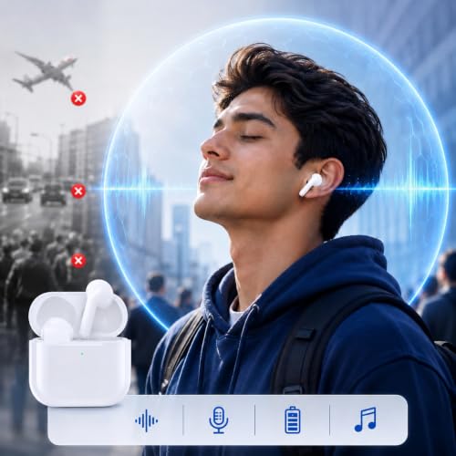 Image of Earbud 4 Wireless Bluetooth Earbuds with Deep Bass,Fast Charging Case Wireless USB-C Type H1 Chip Earbuds with Powerful,Noise Cancellation,Long Battery Backup