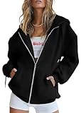 PRETTYGARDEN Women's 2026 Spring Zip Up Y2K Hoodies Casual Long Sleeve Sweatshirts Fall Winter Track Jackets with Pockets (Black,Large)
