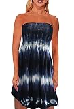 Strapless Dress Women's Swimwear Cover ups Summer Beach Tie Dye Maxi Tube Top Dress Black L