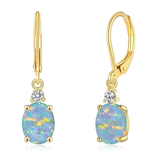 CiNily Opal Dangle Earrings for Women Trendy 14k Gold Plated Drop Dangle Earrings Created Fire Opal Drop Earrings Hypoallergenic Birthstone CZ Earrings Jewelry Gifts for Men Teen Girls