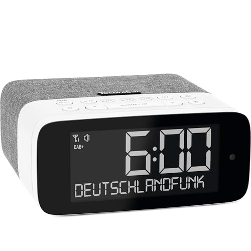 TechniSat Digital Radio 52 ASA - Radio despertador DAB+ con alerta de seguridad automática (ASA, FM, despertador, cuatro horas de despertador, pantalla LCD regulable con sensor de luz, transmisión de
