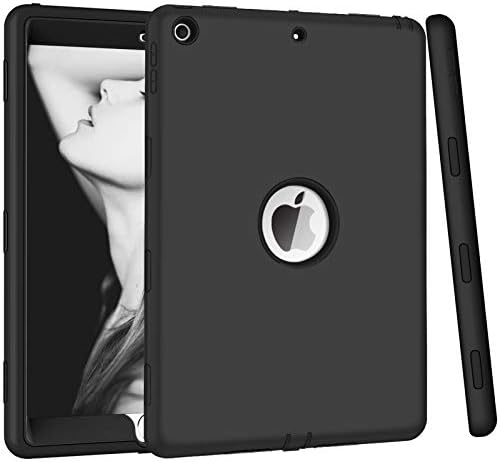 Hocase iPad 9th Generation Case, iPad 10.2 2021 Case, Heavy Duty Shockproof Soft Silicone Rubber Bumper+Hard Plastic Hybrid Protective Case for iPad 9th/8th/7th Generation 10.2 - Black