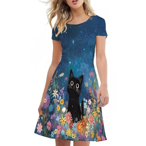 Image of AFPANQZ Womens Casual Summer Lightweight Vintage Dress Short Sleeve Midi Dress Knee-Long Luxury Formal Dress
