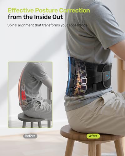 Image of Rakiie Back Braces for Lower Back Pain, Lumbar Support for Men & Women, Breathable Soft Mesh Fabric and 7 Stays All-round Support, Back Support With Lumbar Support Pad for Home & Lifting at Work, Size