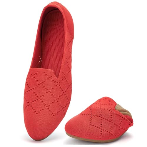 Image of poemlady Women's Ballet Flat Shoes Dress Shoes Knit Round Toe Slip On Ballerina Walking Flats Shoes for Woman Low Wedge Casual
