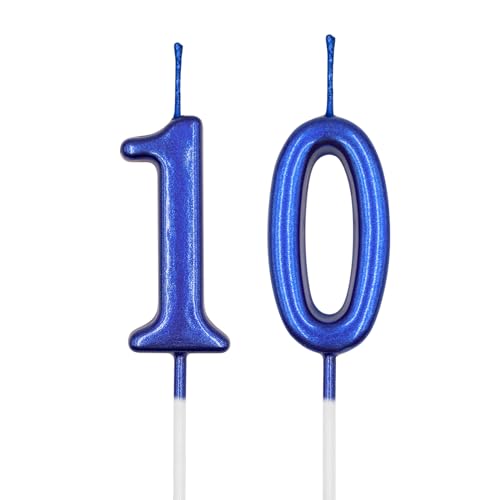 10th Birthday Candles Blue Number 10 Candle for Cake Happy Birthday Cake Topper Decoration for Birthday Anniversary Celebration Party Supplies