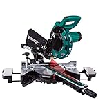 VONROC Scie à Onglet Radiale 2000W - Lame de Scie Ø 216 mm 40 Dents, Largeur de Coupe 340 mm - Laser, LED, 2 Rallonges de Table Inclus - Bras de Guidage à Double Roulement, Précision Planches Larges