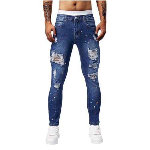 Denim Pants for Men Stylish Ripped Distressed Tapered Utility Work Pants Stretchy Jeans Vintage Clothes Street Wear