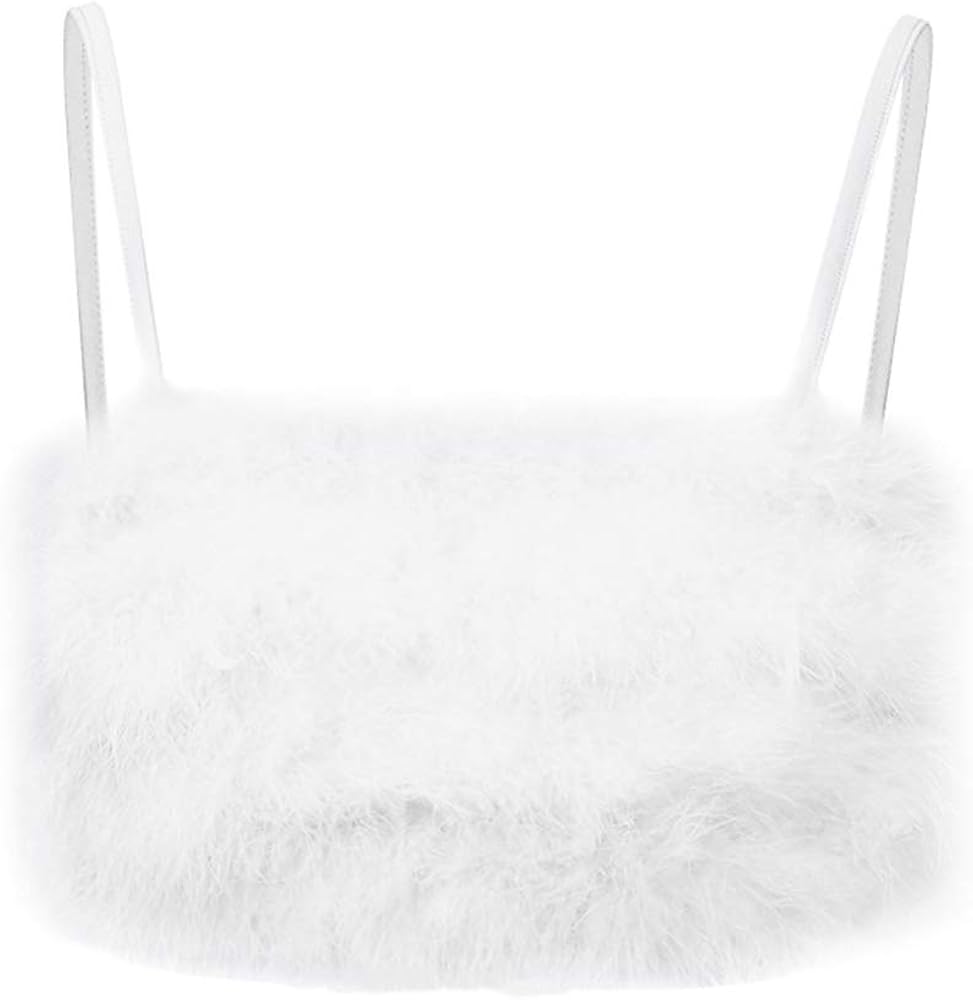 1pc White Underbust Camisoles Sports Tops Faux Fur Night The