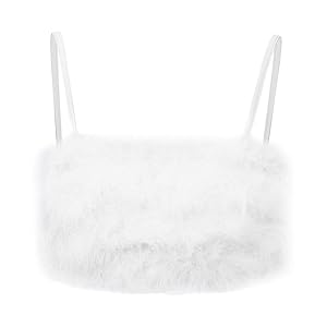 GALPADA Women Tank Top Faux Fur Cami Camisole Crop Top Sexy Halter Spaghetti Strap Top Vest Fluffy Slim