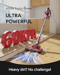 Vexilar Corded Vacuum Cleaner, Powerful 600W 60KPa, 6-in-1 Stick Vacuum Cleaner with Green LED, 7M Cord, 1.5L Dustbin Self-Standing Vacuum, Lightweight Handheld Vacuum for Hardwood,Pet Hair, Carpets
