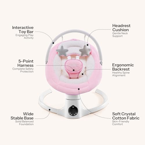 Image of HARPPA Weddell Lite Baby Swing for Infants, Electric Swings for Baby, Pink | Infant Swing with 3 Timers, Remote & Touch Panel, 5-Point Harness, 10 Built-in Melodies, and Folds for Easy Storage