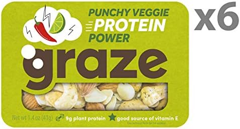 Graze Natural Punchy Protein Nuts Snack Mix - Roasted Chili Lime Cashews, Blanched Peanuts and Raw Almonds, Healthy, Natural Nut Trail Mix - 1.4 Ounce Box, (6 Pack)