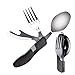 2 piezas Cubiertos para cámping Plegable, Cubiertos Plegables Portátil Acero Inoxidable Tenedor Desmontable, Cuchillo de Picnic, Cuchara, Sacacorchos,Abrelatas de Botella Cubiertos de Viaje Set(Negro)