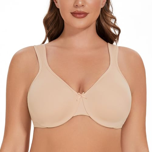 MELENECA Women's Plus Size Full Coverage Underwire Seamless Non Padded Minimizer Bra Beige 40DD