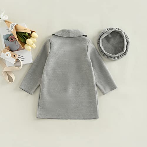 Woshilaocai Toddler Kids Baby Girl Casual Long Sleeve Open Front Cardigan Sweater Coat Solid Fall Winter Clothes (Pocket Grey+Hat, 3-4T) #TOP2