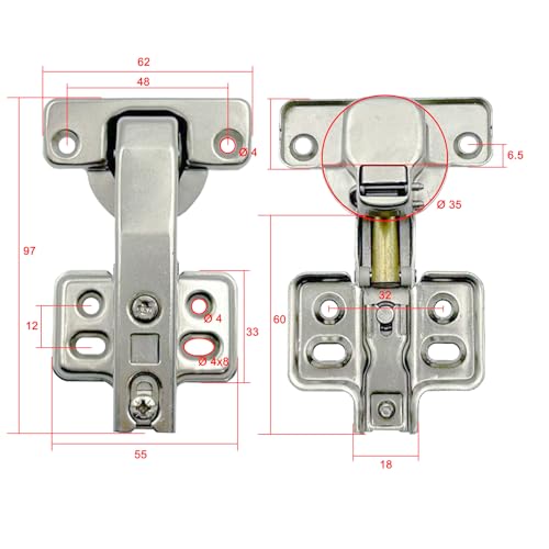 LIKERAINY 95Deg Zawias Narożny z Długim Ramieniem Wpuszczany 35mm z Amortyzatorem Hydraulicznym do Drzwi Szafy Zawiasy Trzpieniowe z Miękkim Domykaniem 4 Pcs
