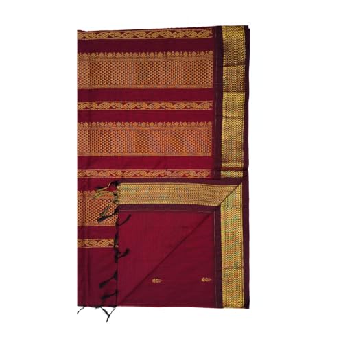 Image of Pure Kalyani Cotton Saree | Zari Border & Blouse Piece - Lata Gadwal Design | Traditional Saree