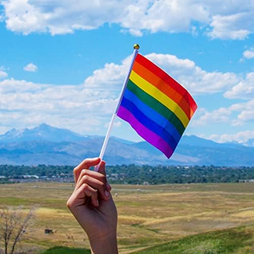 Jsdoin Gay Pride Flags, Hand Waving Rainbow Flags for LGBTQ, Progress Gay Pride Flags for Party Parades, Carnivals, Festival Decorations and Celebrations, Indoor and Outdoor (8.27x5.51inch, 10pc)